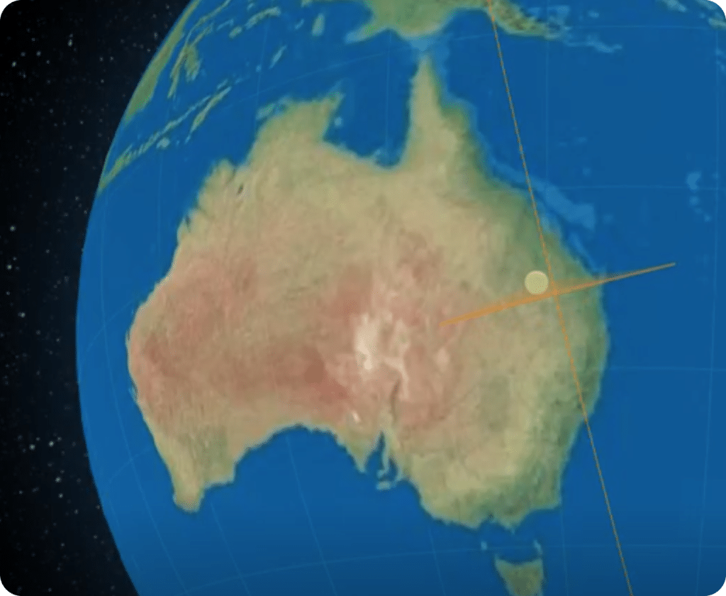 Vue du globe mettant en évidence l'Australie avec un marqueur de localisation