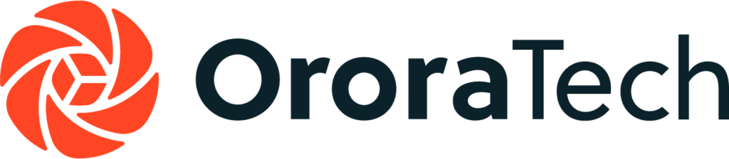 Logotipo da OroraTech com emblema circular laranja