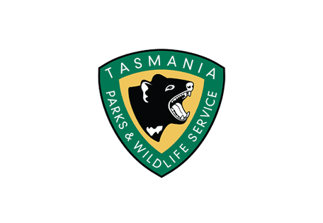 Logo du Service des parcs et de la faune de Tasmanie avec un ours