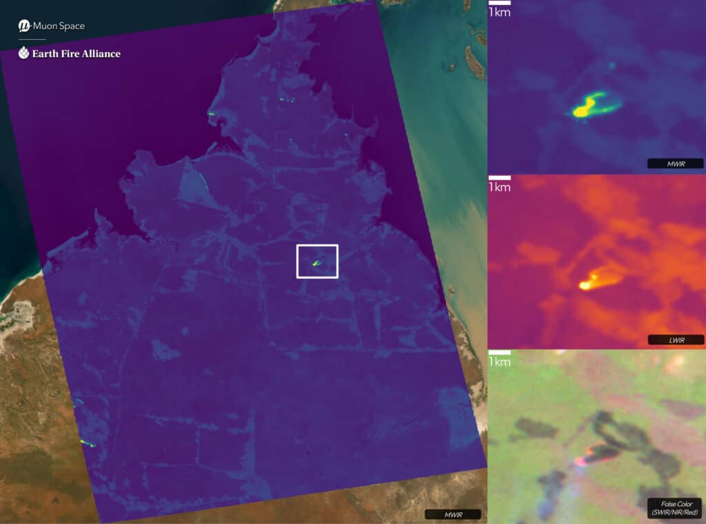 Imagem térmica de satélite de ponto quente de incêndio na Austrália