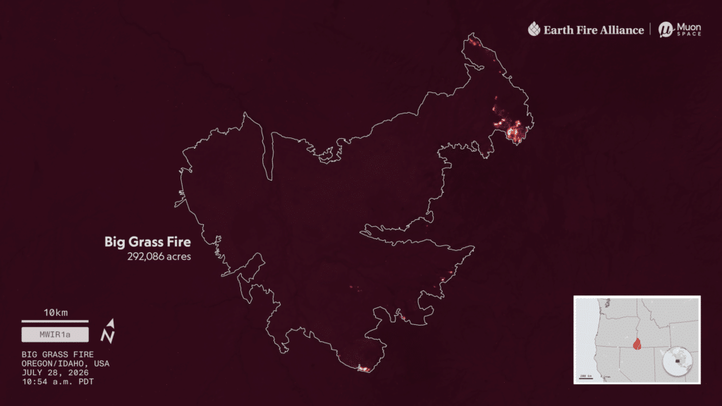 Satellite map of Big Grass Fire near Oregon-Idaho border